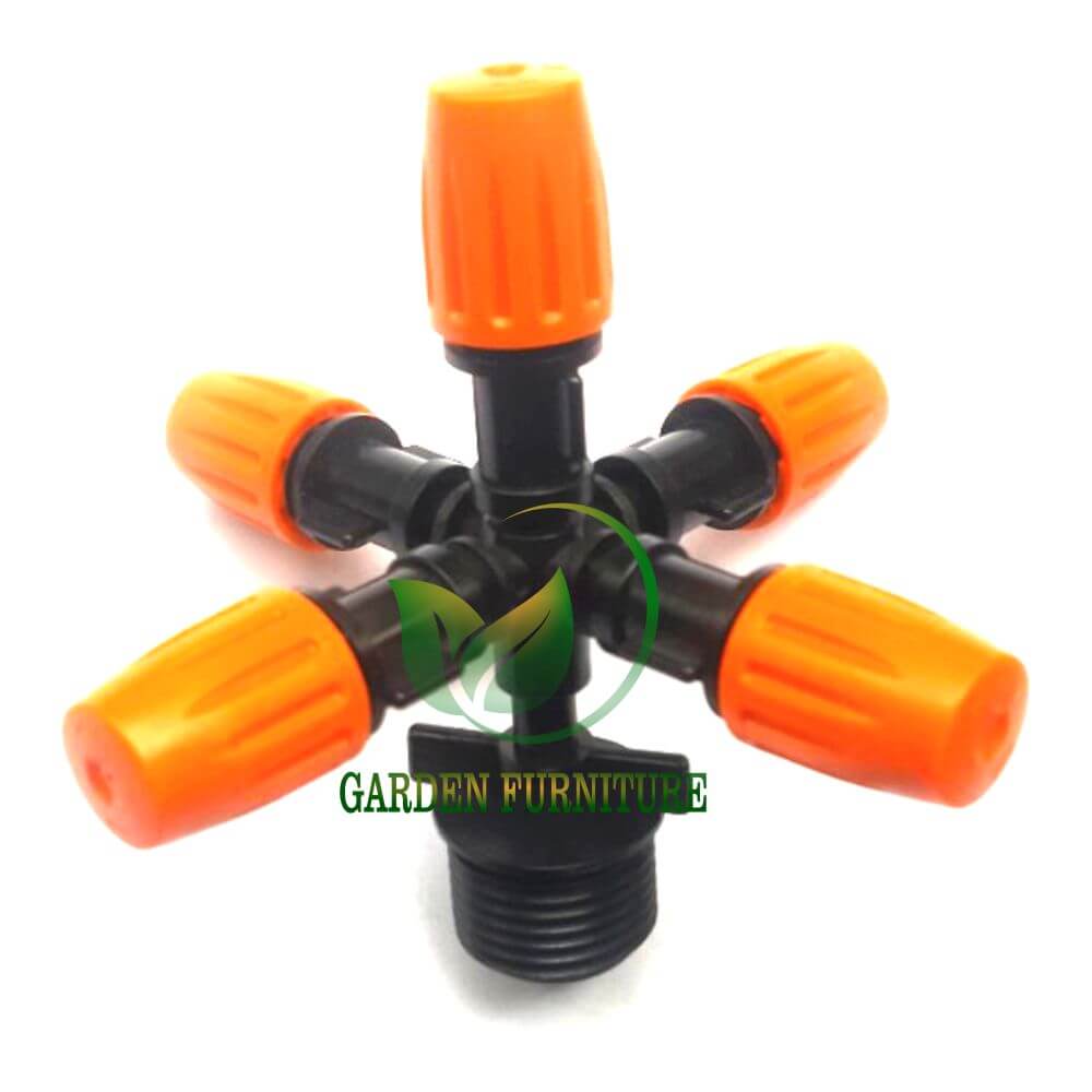 Vòi phun sương 5 cửa màu cam chân ren 21- VBS512